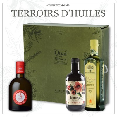 Quai des Oliviers - Coffret cadeau d'huiles d'olive pour découvrir le monde de l'huile d'olive à travers 3 terroirs